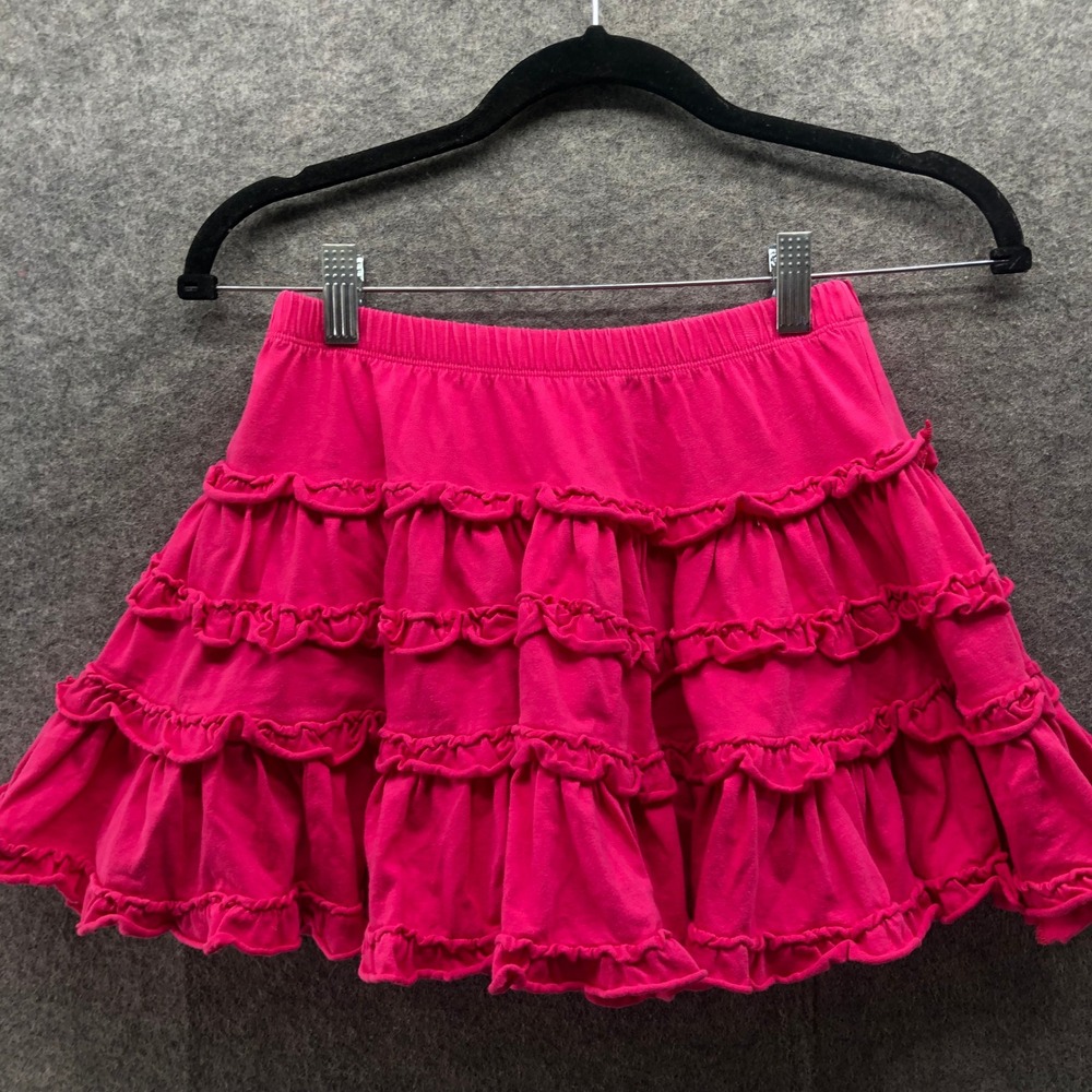 Lili Gaufrette Ruffle Tiered‎ Skirt Girls 8 Pink Cotton Pull On Made In France